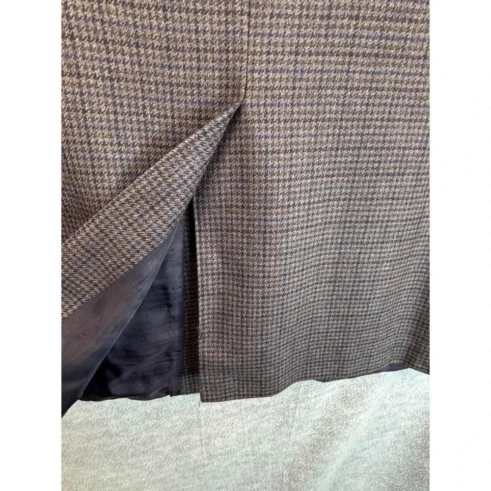 Vintage Blazer Sport Coat Jacket Izod Wool 48L Blue Gray Brown Plaid Houndstooth